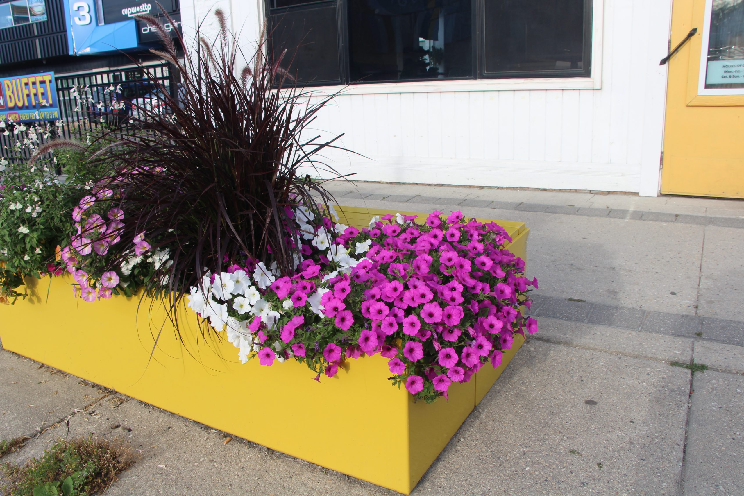 yellow planter bench